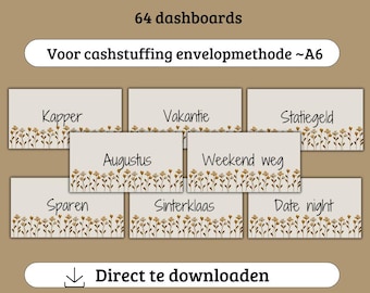64 dashboards for cash stuffing A6 format, A6 budget binder, digital download, budgeting, saving, saving method, euro, savings challenge