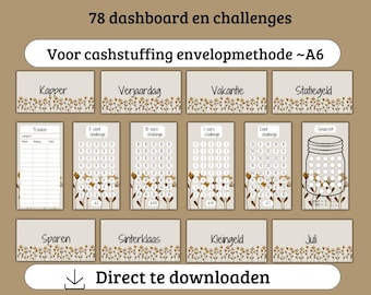 78 painéis, desafios de economia e rastreador para enchimento de dinheiro Formato A6, fichário de orçamento A6, download digital, orçamento, economia, método de economia
