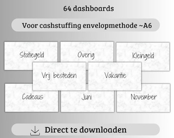 64 dashboards for cash stuffing A6 format, A6 budget binder, digital download, budgeting, saving, saving method, euro, savings challenge