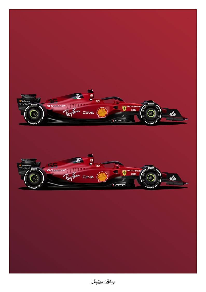 Scuderia Ferrari F1-75 2022 Affiche Charles Leclerc Carlos Sainz F1 2022 Tirages image 8