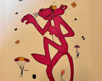 Pink Panther auf Papier A5 Geschenk, Büro Wanddekor, Illustration, Popart