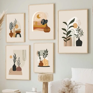 Boho Wand Kunst | Beige Boho Abstrakt Bogen Pflanze Blatt Bild Poster Wohnzimmer Hauseinweihung Geschenk Dekoration Wohnkultur Rahmen