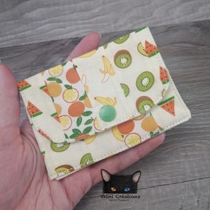 Cartera pequeña, Tarjetero, Bolsillo pequeño, Bolsillo colorido, Tarjetero de frutas, Frutas, tela, 100% algodón, hecho en Quebec