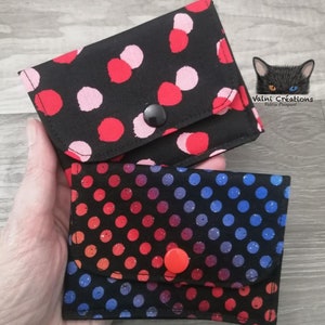 Petit Porte feuille, Porte Cartes, Petite Pochette, Pochette Points Colorés, porte cartes Arc-en-ciel, tissu, coton 100%, fait à la main,