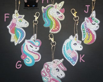 Keychain, Unicorn, bag charm, car charm, diamond painting, finished product