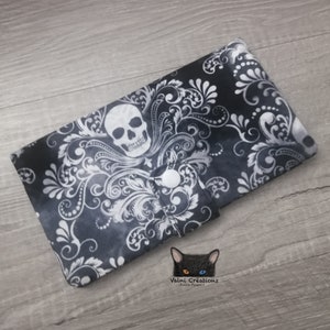 Grand Porte feuille, Porte Cartes, Grand Portefeuille, Porte feuille Crâne, Crâne, Porte Cartes, tissu, coton 100%, fait à la main, handmade