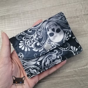 Petit Porte feuille, Porte Cartes, Petite Pochette, Pochette Crâne, Porte Cartes d'affaires, tissu, coton 100%, fait à la main, handmade