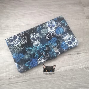 Grand Porte feuille, Porte Cartes, Grand Portefeuille, Porte feuille Crâne, Crâne, Porte Cartes, tissu, coton 100%, fait à la main, handmade