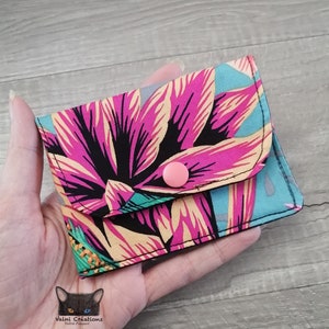 Petit Porte feuille, Porte Cartes, Petite Pochette, Pochette Fleurs, Porte Cartes d'affaires, tissu, coton 100%, fait à la main, handmade