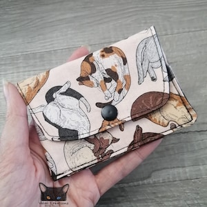Petit Porte feuille, Porte Cartes, Petite Pochette, Pochette Chat, Porte Cartes d'affaires, tissu, coton 100%, fait à la main, handmade