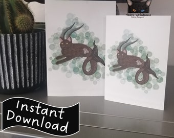 Capricorne, Carte digitale, Digital card, Signe zodiac, zodiac signs, Bonne Fête, Happy Birthday, instant download, téléchargement, Cat