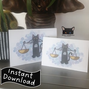 Balance, Libra, Carte digitale, Digital card, Signe zodiac, zodiac signs, Bonne Fête, Happy Birthday, instant download, téléchargement, Cat