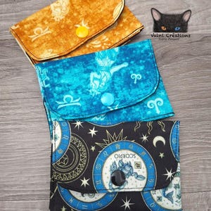 Petit Porte feuille, Porte Cartes, Petite Pochette, Porte Cartes d'affaires, Signes Astrologiques, tissu, coton 100%, fait à la main