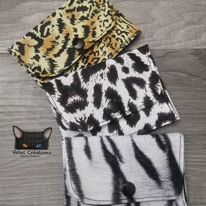 Petit Porte feuille, Porte Cartes, Petite Pochette, Porte cartes motif animal, guépard, léopard, tissu, coton 100%, fait au Québec