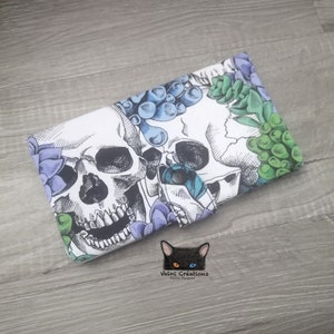 Grand Porte feuille, Porte Cartes, Grand Portefeuille, Porte feuille Crâne, Crâne, Porte Cartes, tissu, coton 100%, fait à la main, handmade