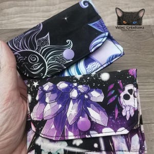 Petit Porte feuille, Porte Cartes, Petite Pochette, Pochette Soleil, Lune, Magie, Porte Cartes d'affaires, tissu, coton 100%, fait main