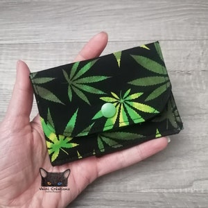 Petit Porte feuille, Porte Cartes, Petite Pochette, Pochette, porte cartes feuille de marijuana, tissu, coton 100%, fait à la main, handmade