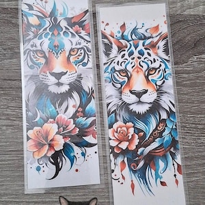 Marque Page, Signet, Félin, Chat, Fleur, Carton, Plastifié, fait à la main