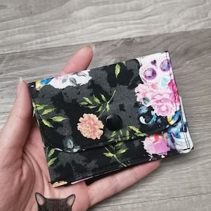 Petit Porte feuille, Porte Cartes, Petite Pochette, Pochette Crâne, Fleurs, Porte Cartes d'affaires, tissu, coton 100%, fait à la main