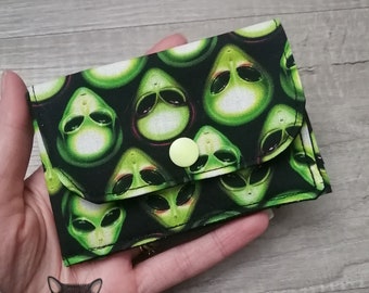 Small Wallet, Small Card Holder, Small Pouch, Alien pouch, UFO, extraterrestrial card holder, Space, Fabric, Tissu, 100% cotton, handmade