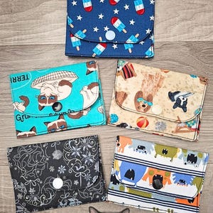 Petit Porte feuille, Porte Cartes, Petite Pochette, Porte Cartes d'affaires, chien, chat, tissu, coton 100%, fait à la main