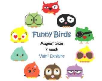 Plastic Canvas Pattern, Birds, Oiseaux, Set of 10 patterns, Magnets, Coasters, Canevas Plastique, Pattern, Magnets, Coaster, PDF file