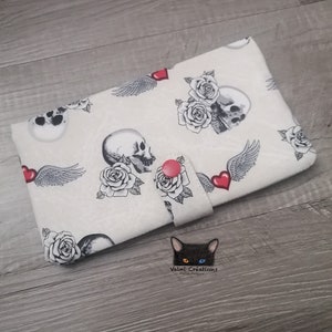 Grand Porte feuille, Porte Cartes, Grand Portefeuille, Porte feuille Crâne, Crâne, Porte Cartes, tissu, coton 100%, fait à la main, handmade