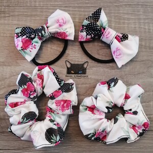 2 Scrunchies, 2 Elastics with loops, Pack of 2, Mother Daughter, Flowers, Cartoon, Gift ideas, Handmade, Coton, Hair accessory,