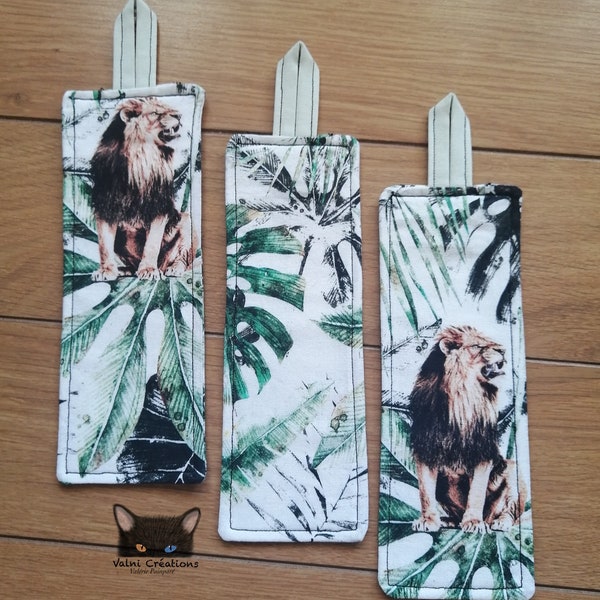 Marque Page, Signet, Bookmark, Lion, Gros Chat, Big Cat, Plante, Plant, en coton, Tissu, fait à la main