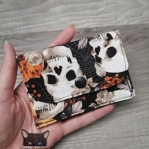 Petit Porte feuille, Porte Cartes, Petite Pochette, Pochette Crâne, Porte Cartes d'affaires, tissu, coton 100%, fait à la main, handmade