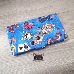 Grand Porte feuille, Porte Cartes, Grand Portefeuille, Porte feuille Tatouage, Fleurs, Dragon, 100% cotton, fait à la main, handmade