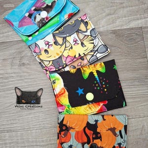 Petit Porte feuille, Porte Cartes, Petite Pochette, Pochette Chat, Porte Cartes d'affaires, tissu, coton 100%, fait à la main, handmade