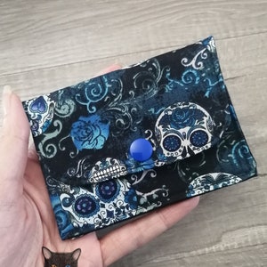 Petit Porte feuille, Porte Cartes, Petite Pochette, Pochette Crâne, Porte Cartes d'affaires, tissu, coton 100%, fait à la main, handmade