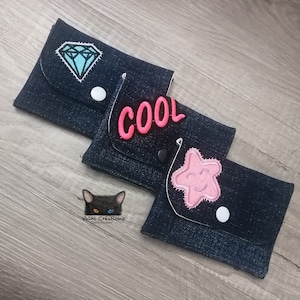 Petit Porte feuille, Porte Cartes, Petite Pochette, Pochette Diamand, Étoile, Cool, Porte Cartes, tissu, coton, Jeans, fait main, handmade