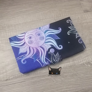 Grand Porte feuille, Porte Cartes, Grand Portefeuille, Porte feuille Soleil, Lune, Porte Cartes, tissu, coton 100%, fait à la main, handmade