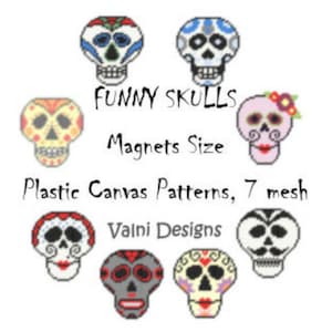 Plastic Canvas Pattern, Skull, Set of 8 patterns, Magnets, Coasters, Canevas Plastique, Pattern, Magnets, Coasters, 8 patterns, PDF file