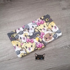 Grand Porte feuille, Porte Cartes, Grand Portefeuille, Porte feuille Chats, Chats, Porte Cartes, tissu, coton 100%, fait à la main, handmade