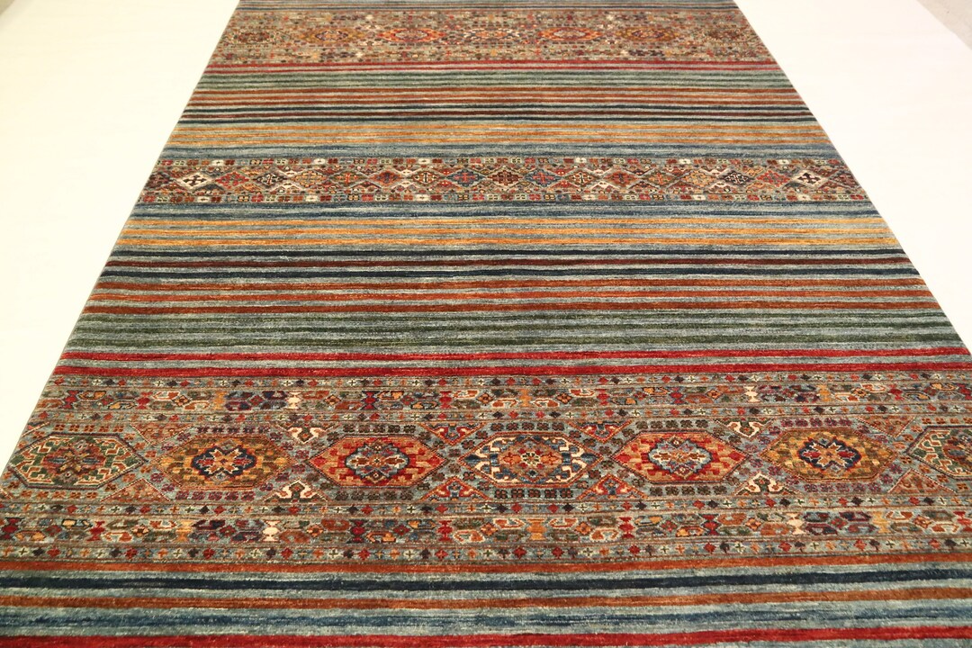 Colorful 6x8 Ft Khorjin Striped Area Rug Afghan Hand Knotted Tribal ...