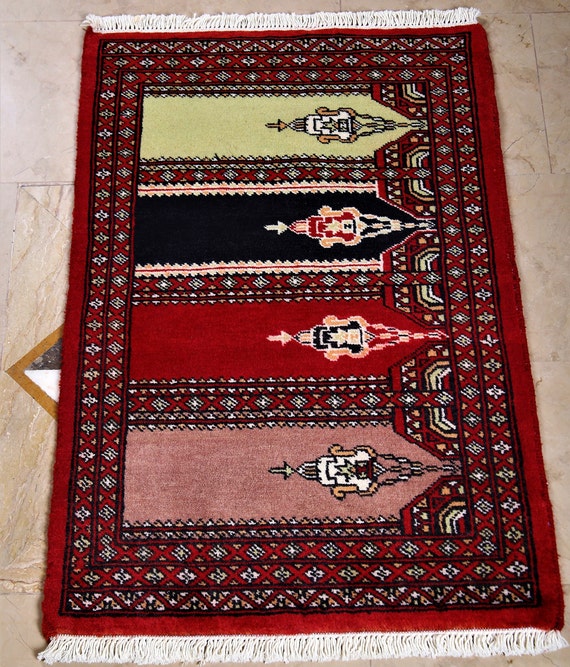 2x3 Vintage Area Rug Colorful Pakistani Handmade Wool Rug 