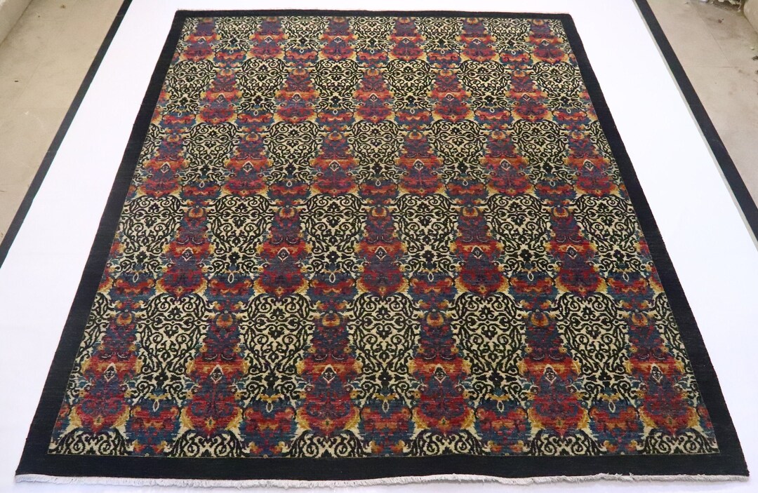 8x10 Modern Oriental Rug, Afghan Hand Knotted Boho Geometric Natural