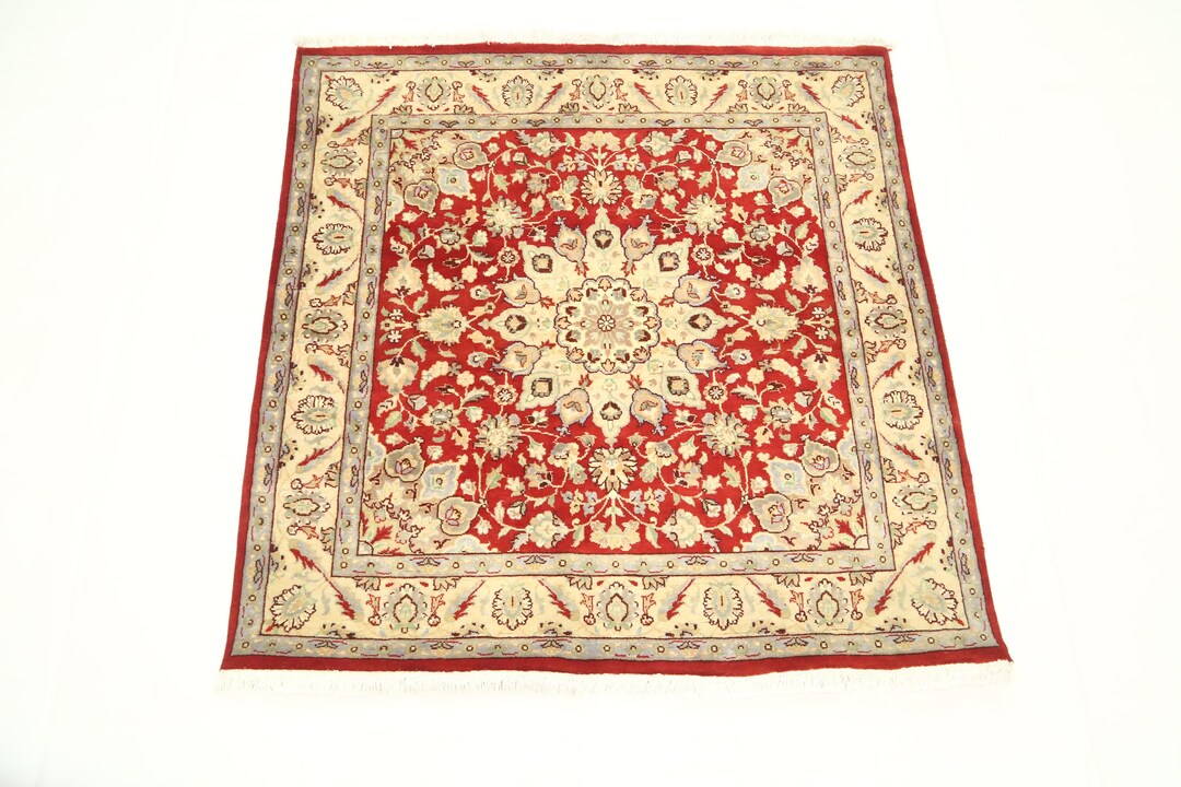 Red Pattern Lounge Rug Red 4x4 Ft Persian Style Square Area Rug High Quality Handmade ...