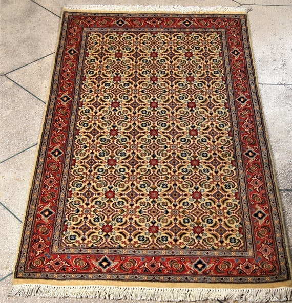 3x4 Persian Style Area Rug Beige Afghan Hand Knotted Oriental