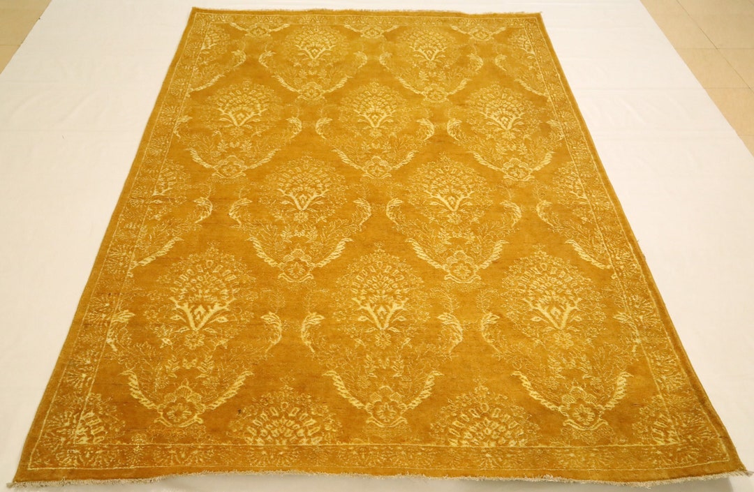 6x9 Ft Modern Area Rug, Yellow Mustard Afghan Handmade Oriental Natural