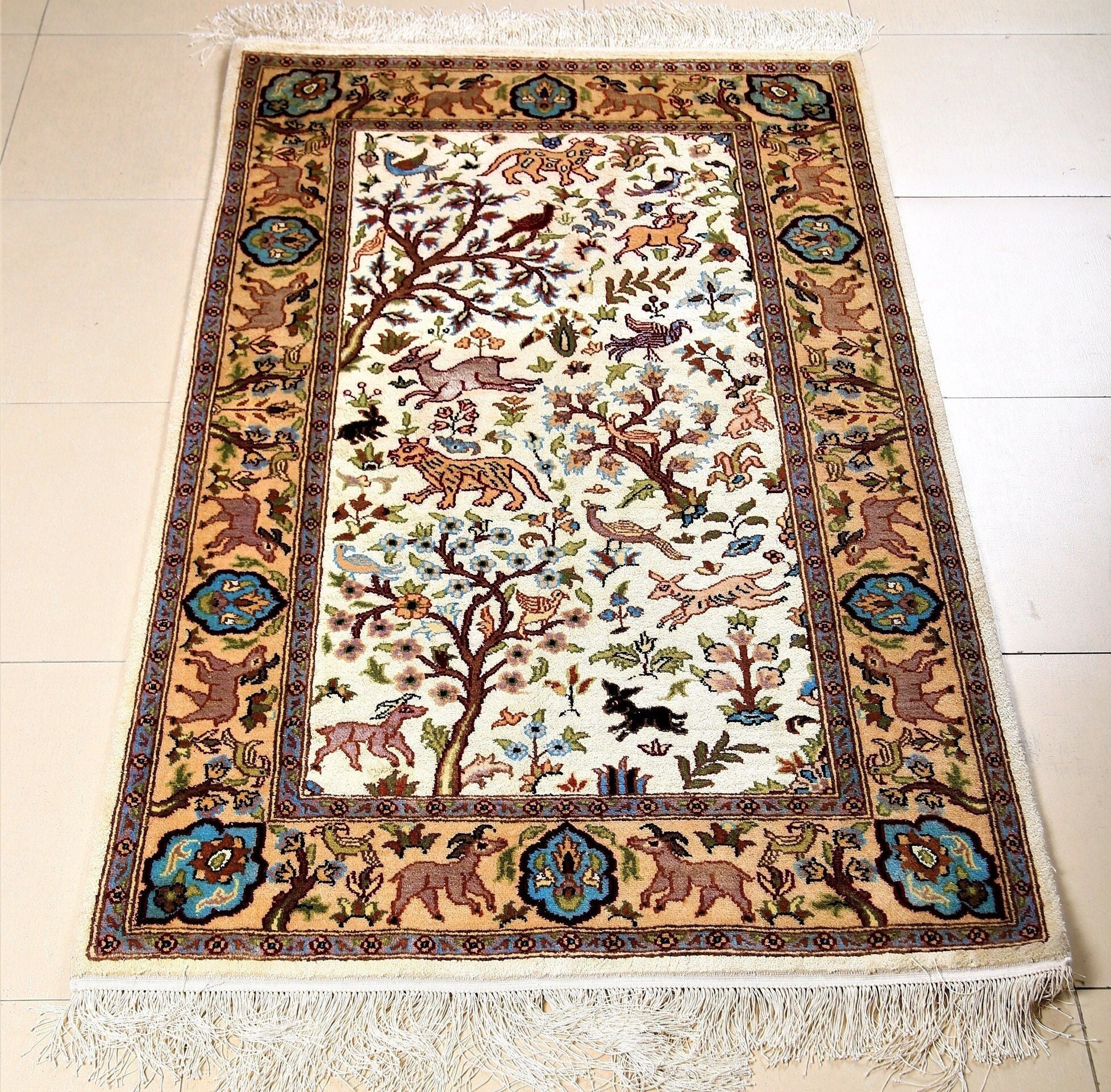 Pictorial Home Decor Hand-Knotted Area Rug Oriental Wool Rug 3'3x4' ft  -B20797