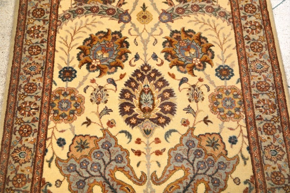 3x4 Persian Style Area Rug Beige Afghan Hand Knotted Oriental