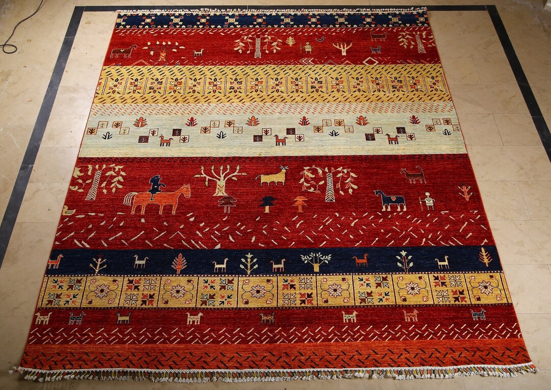 8x10 Khorjin Tribal Area Rug Red Afghan Handmade Animal - Etsy