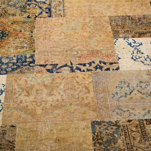 6x8 Patchwork Area Rug Beige Aghan Hand Knotted Natural Wool Rug Rug ...
