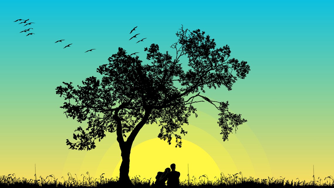 Romantic Tree Shadow Romantic Meadow Desktop Wallpaper - Silhouetted Couple Under Tree ...