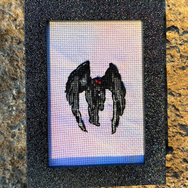 Framed Cross Stitch Mothman