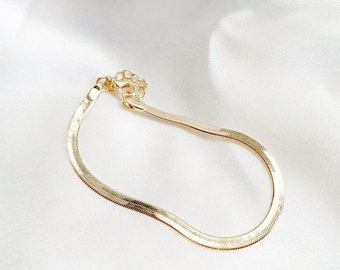 18K Gold Filled Herringbone Chain Bracelet
